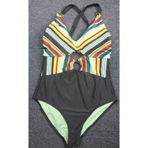 Allure IMG one-piece swimsuit with a striped top‎ solid black bottom Sz 1(16/18)